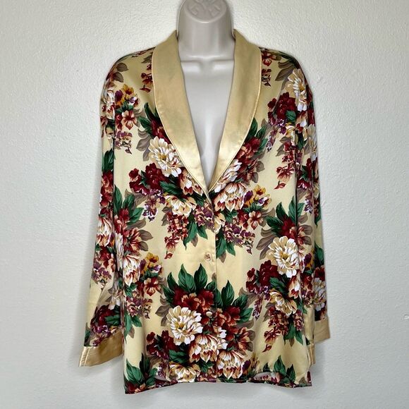 Vintage Victorias Secret Gold Label Floral Button Front Sleep Shirt Women Small - Picture 12 of 12